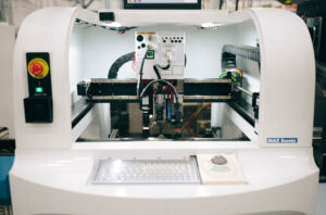 Automated selective soldering at Dynamic Source Manufacturing, supporting consistent and repeatable PCB assembly.